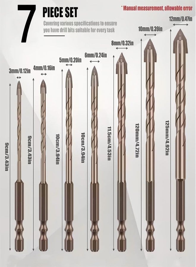 Obtheleg 7pcs Hex Shank Masonry Drill Bit Set, High Impact Power Drill Bits Set, Carbide Tip Drill Bits for Concrete, Tile, Brick, Plastic, Cement (3mm-12mm) - Image 2